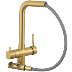 Grifo de cocina monomando 3 vías redondo con osmosis y extraíble en oro mate serie Vernisa