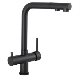 Grifo de cocina monomando 3 vías redondo con osmosis y extraíble en negro mate serie Vernisa