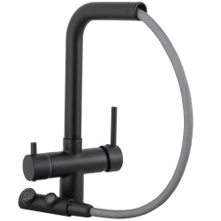 Grifo de cocina monomando 3 vías redondo con osmosis y extraíble en negro mate serie Vernisa