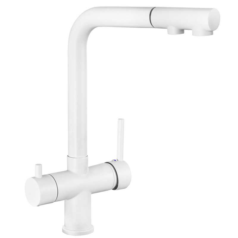 Grifo de cocina monomando 3 vías redondo con osmosis y extraíble en blanco serie Vernisa