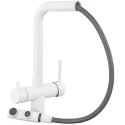 Grifo de cocina monomando 3 vías redondo con osmosis y extraíble en blanco serie Vernisa