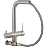 Grifo de cocina monomando 3 vías redondo con osmosis y extraíble en acero cepillado serie Vernisa