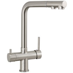 Grifo de cocina monomando 3 vías redondo con osmosis y extraíble en acero cepillado serie Vernisa