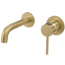 Grifo lavabo oro mate cepillado empotrado caño 15 cm fino redondo fijo
