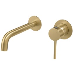 Grifo lavabo oro mate cepillado empotrado caño fino redondo fijo de 21cm
