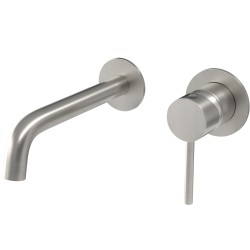 Grifo lavabo empotrado caño fino redondo fijo acero cepillado de 21cm