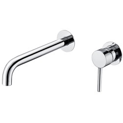 Grifo lavabo empotrado caño 26cm fino redondo fijo cromado
