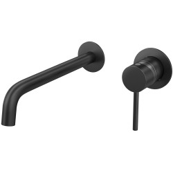 Grifo lavabo empotrado caño 26cm fino redondo fijo negro mate