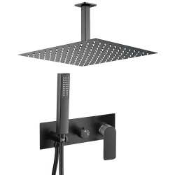 Ducha empotrada negro mate cuadrada monomando a techo