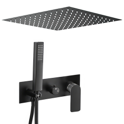 Conjunto de ducha encastrada a ras de techo negra mate monomando