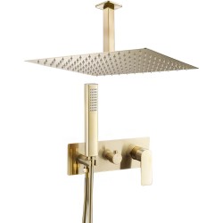 Ducha empotrada dorado cepillado cuadrada monomando a techo