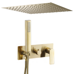 Ducha encastrada a ras de techo dorado cepillado monomando - Serie Miño