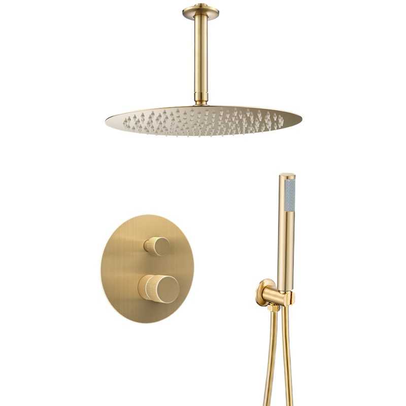 Ducha empotrada techo oro mate cepillado maneta monomando luxury Serie Besaya
